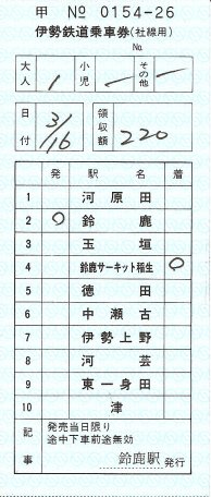 伊勢鉄道のきっぷ:無名の地